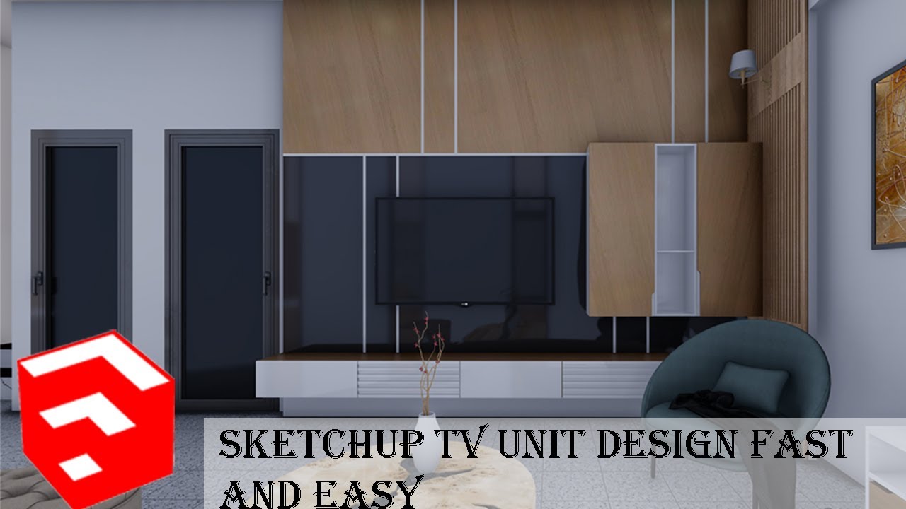 SKETCHUP TV UNIT  INTERIOR DESIGN TUTORIAL  || ADVANCED SKETCHUP FAST AND EASY MODELLING