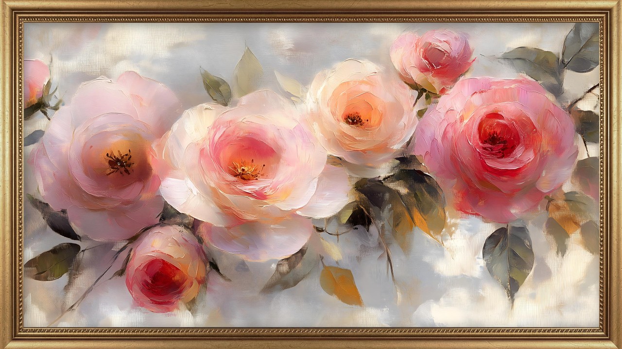 Summer Blush Roses | Vintage Romantic Floral Painting | Frame TV Art Screensaver with Soft Music