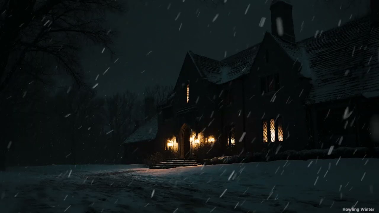 11 Hours of Howling Winter Wind | Gothic House in Snowstorm at Night Ambience for Deep Sleep & Focus
