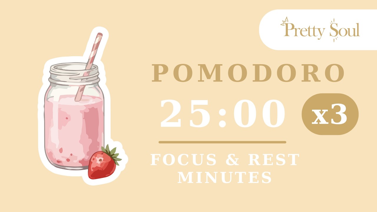 90 Minutes Pomodoro Timer 🍓 Strawberry Milkshake Aesthetic Study With Me