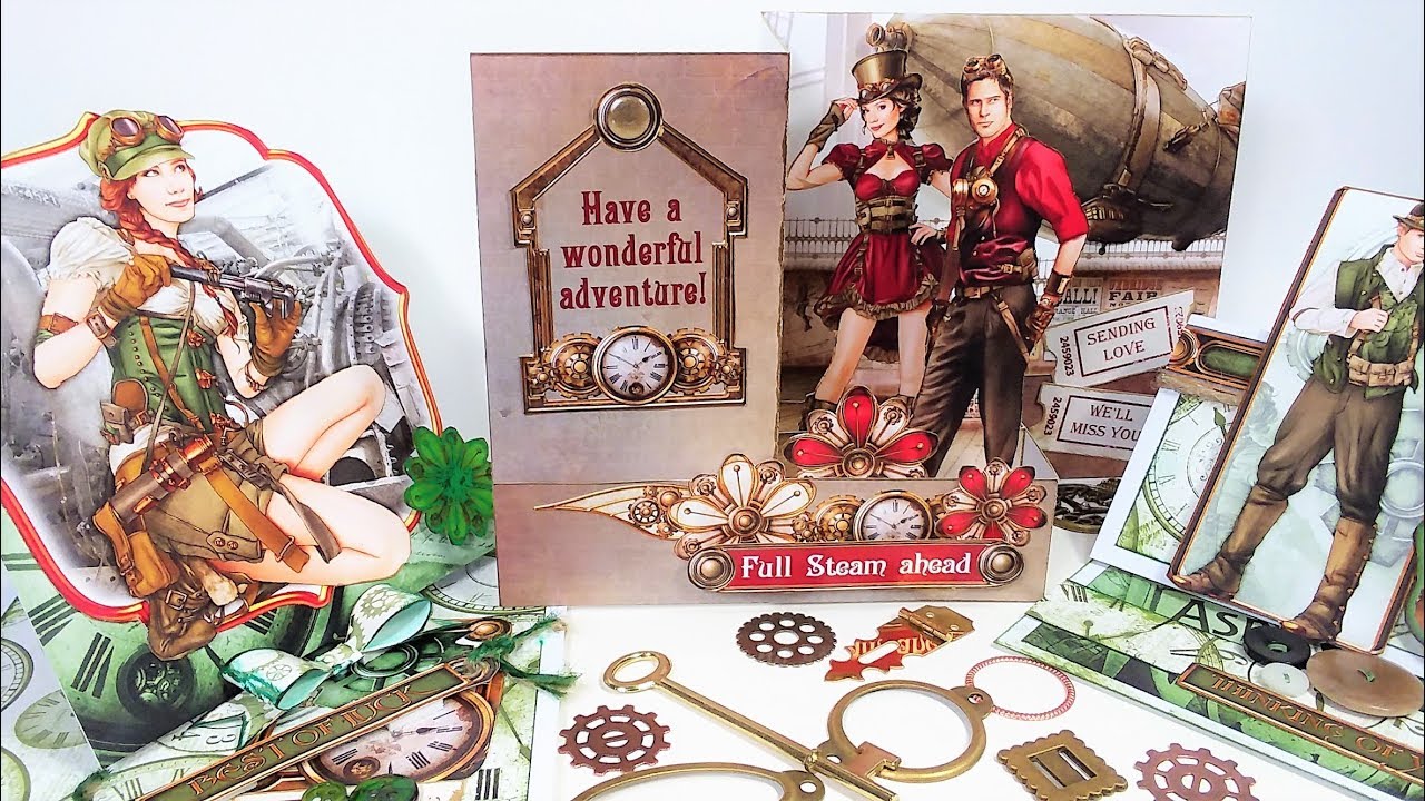 Fancy Fold Steampunk Cards // Z & Easel Fold Cards // Saint Patrick's Day , Grad or Retirement Card