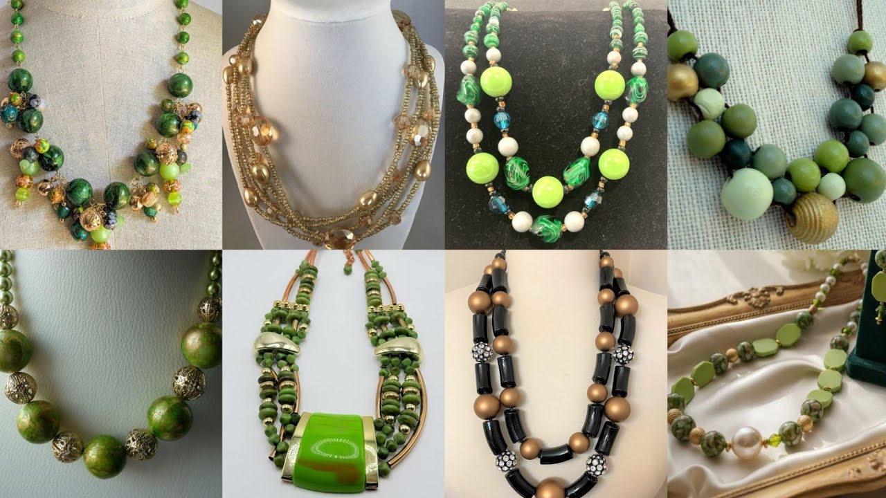 Luxury Bronze, Green & Gold Acrylic Bead😍 Necklace Designs | Bold Modern Statement Jewelry