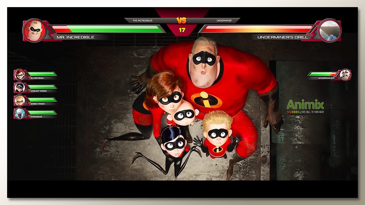 The incredibles & Frozone vs Underminer with Healthbars | Concept Game UI