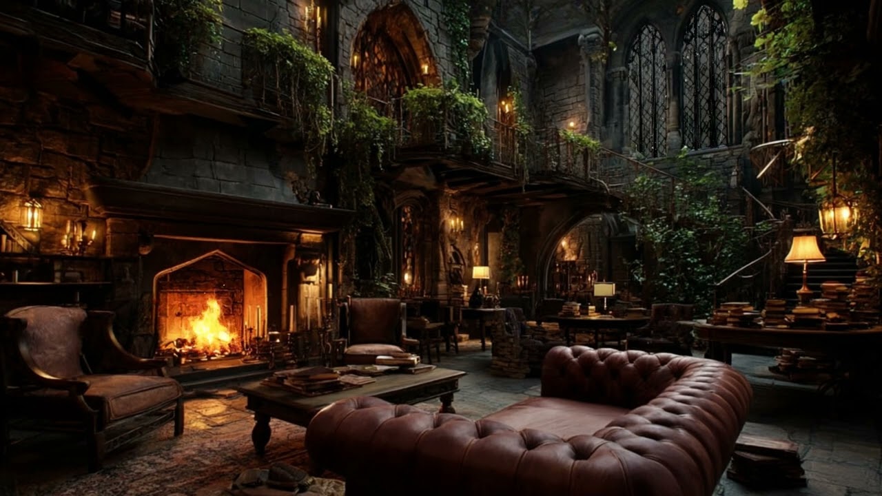 Soothing Night Rain Ambience, Faraway Thunder and Warm Fireplace for Stress Relief and Better Sleep