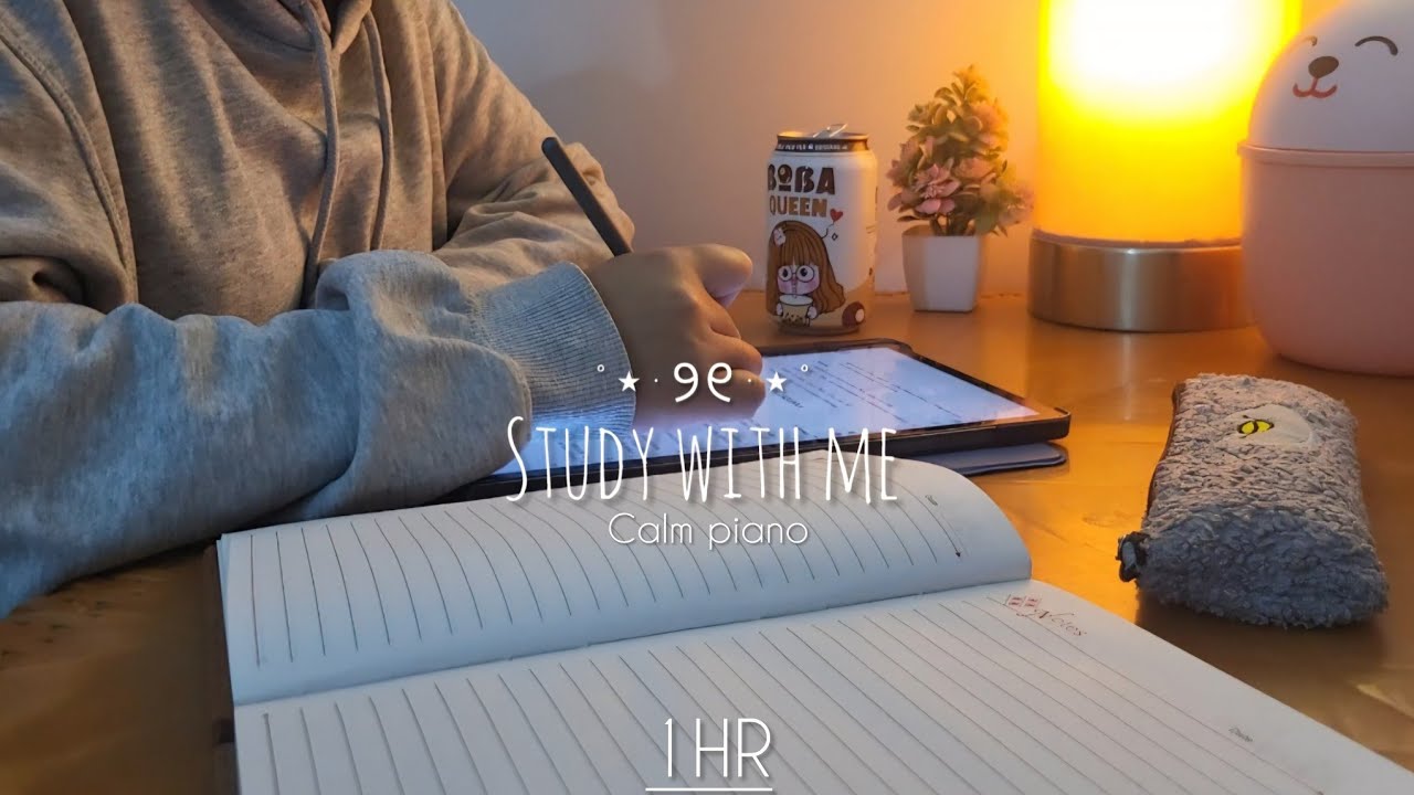1Hr - ૮ ˶ᵔ ᵕ ᵔ˶ ა Study With Me | Calm Piano 🎹 | Late night study 🌙 