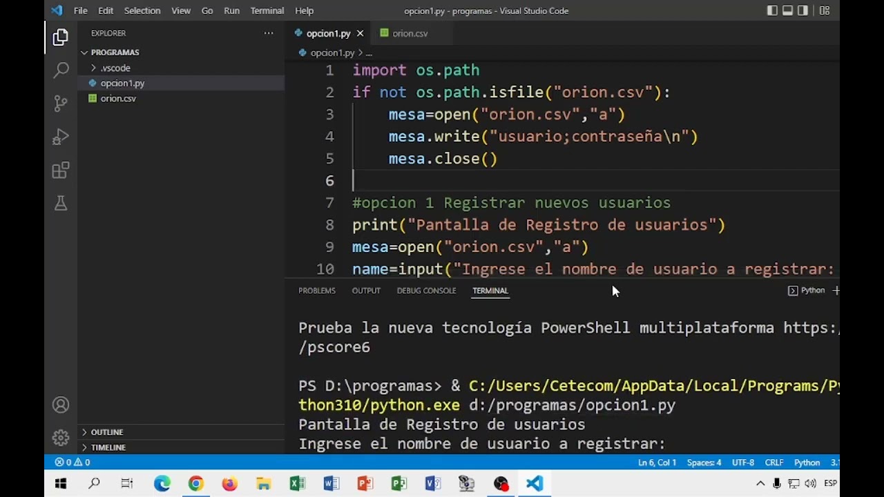 PYTHON LISTAS CSV Usuario Contraseña OP1