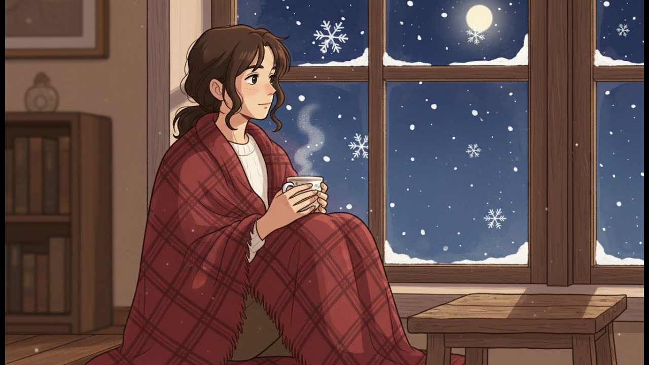Snowy Evening Inside a Cozy Kitchen | Ghibli-Style Winter Calm
