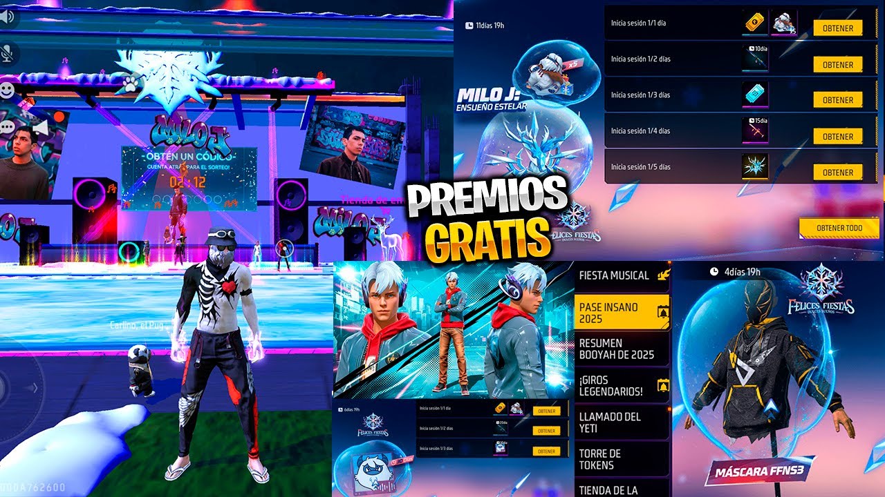 RAPIDO CONCIERTO DE MILO J EN FREE FIRE PREMIOS GRATIS ¿Cómo Funciona? EL PASE INSANO 2025 FREE FIRE