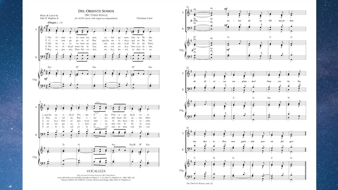 Del Oriente Somos / We Three Kings - Spanish/Español + Partitura