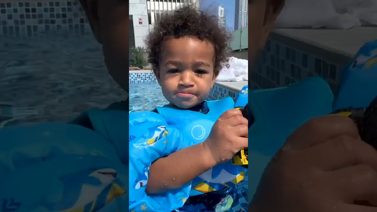 Taking the kids to the pool. Derek and Summer left