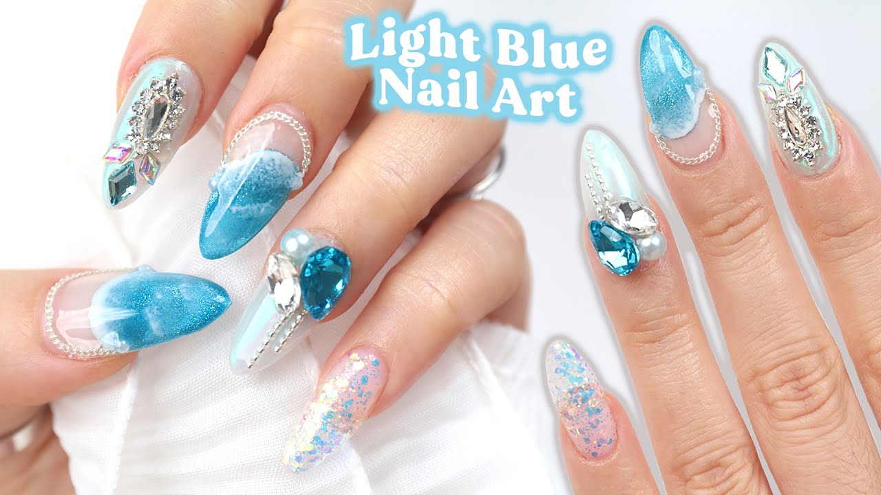 Light Blue Nail Art + Easy Gelly Tip Extensions