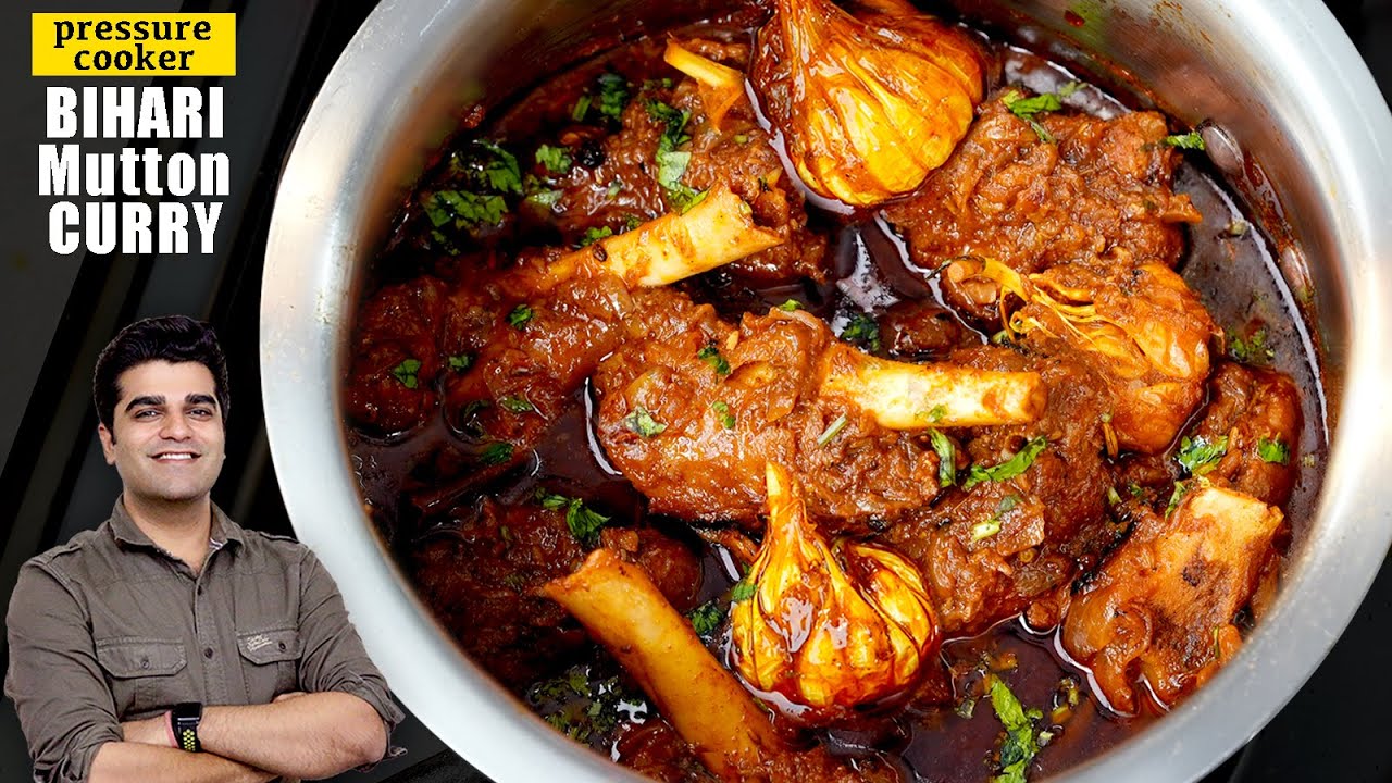 MUTTON CURRY BIHARI STYLE in Pressure Cooker | बकरे का मीट बनाने की विधि | Champaram style mutton