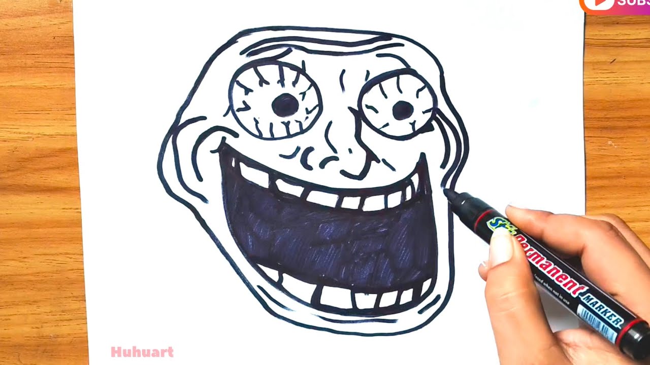 How To Draw Troll Face | Creepy Troll Face Drawing 
