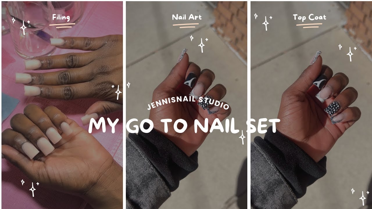 Do a simple nailset with me | The Best nail set application ✚ Black and White Nails