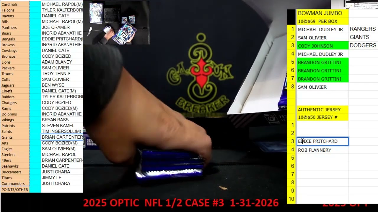 CAJUNBREAKER 2025 OPTIC  NFL 1/2 CASE #3  1-31-2026