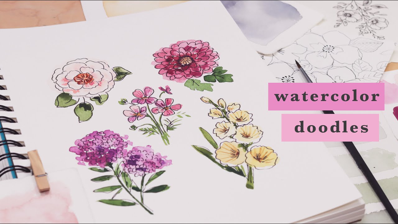 Sketchy Watercolor Doodles | 5 Summer Flowers