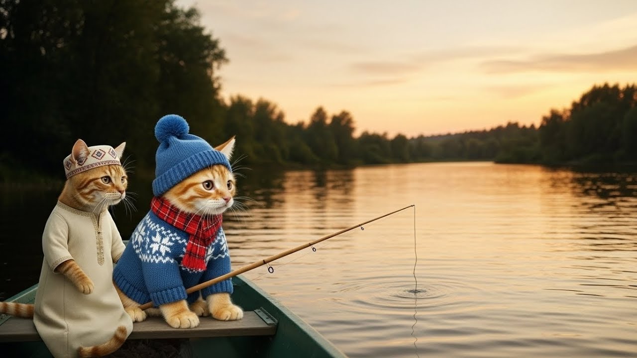 A Mother Cat’s Peaceful Fishing Day with🐱🎣  Her Kitten 🐟🔥✨