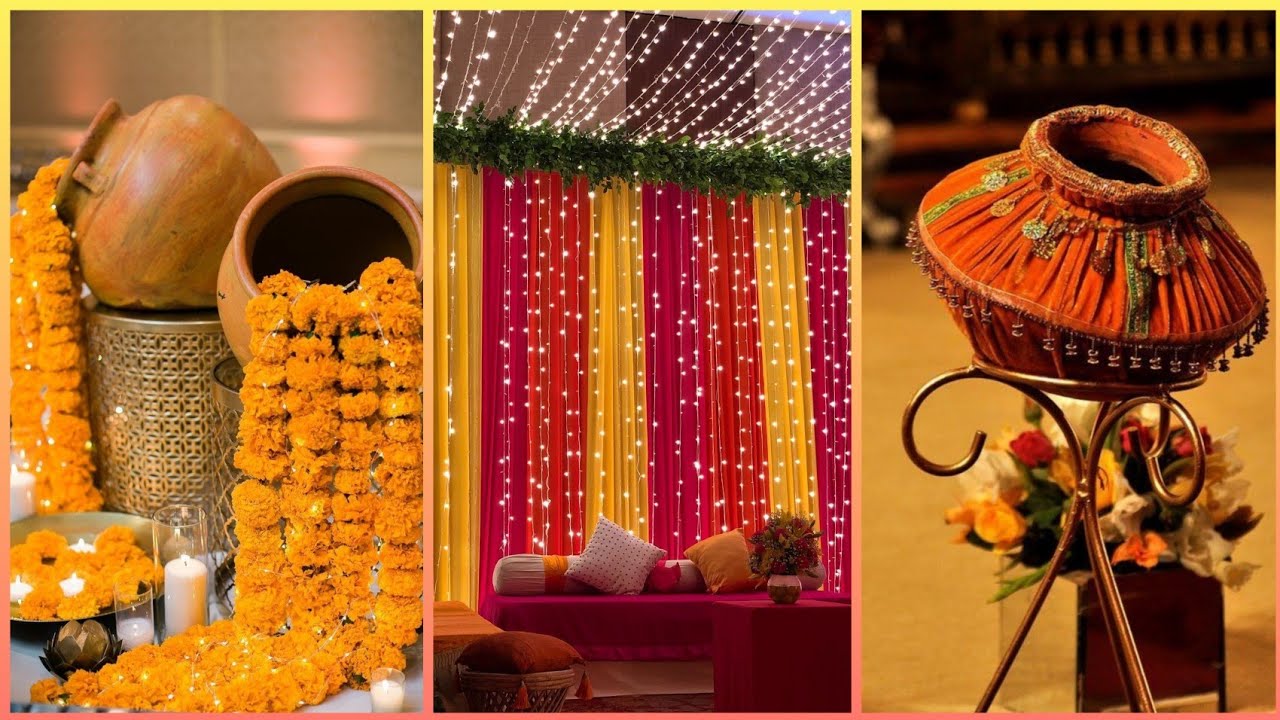 Mehndi decoration ideas at home| Easy and Beautiful backdrop ideas for haldi/mayon