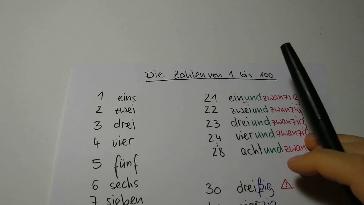 Les chiffres de 1 à 100 en allemand
