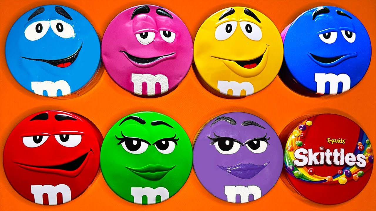 Satisfying Video | Top Unpacking Vibrant Skittles and Chocolate M&M'S Candy From Surprise Tins ASMR