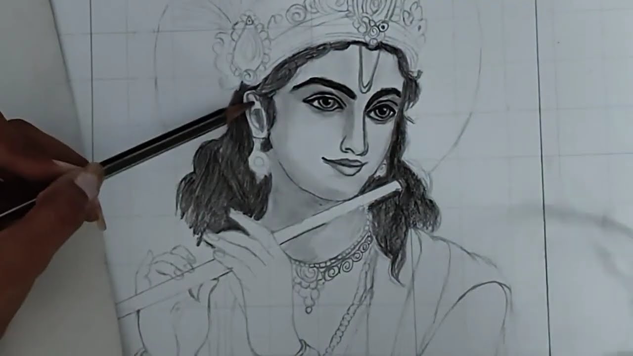 Divine Lord Krishna Portrait Drawing | Spiritual Pencil Art