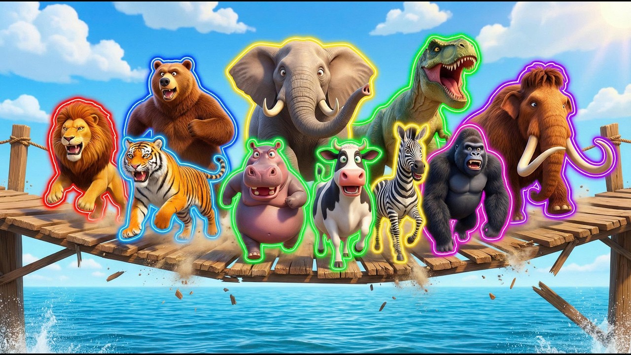Long Slide Game With Elephant Gorilla Buffalo Hippopotamus Tiger 3d Animal Game Funny 3d Animals