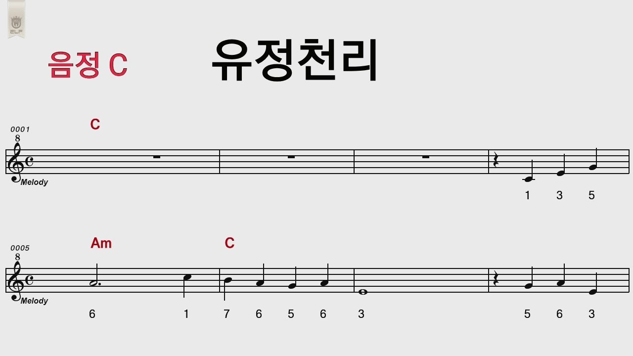 유정천리 C키  /하모니카,숫자악보영상