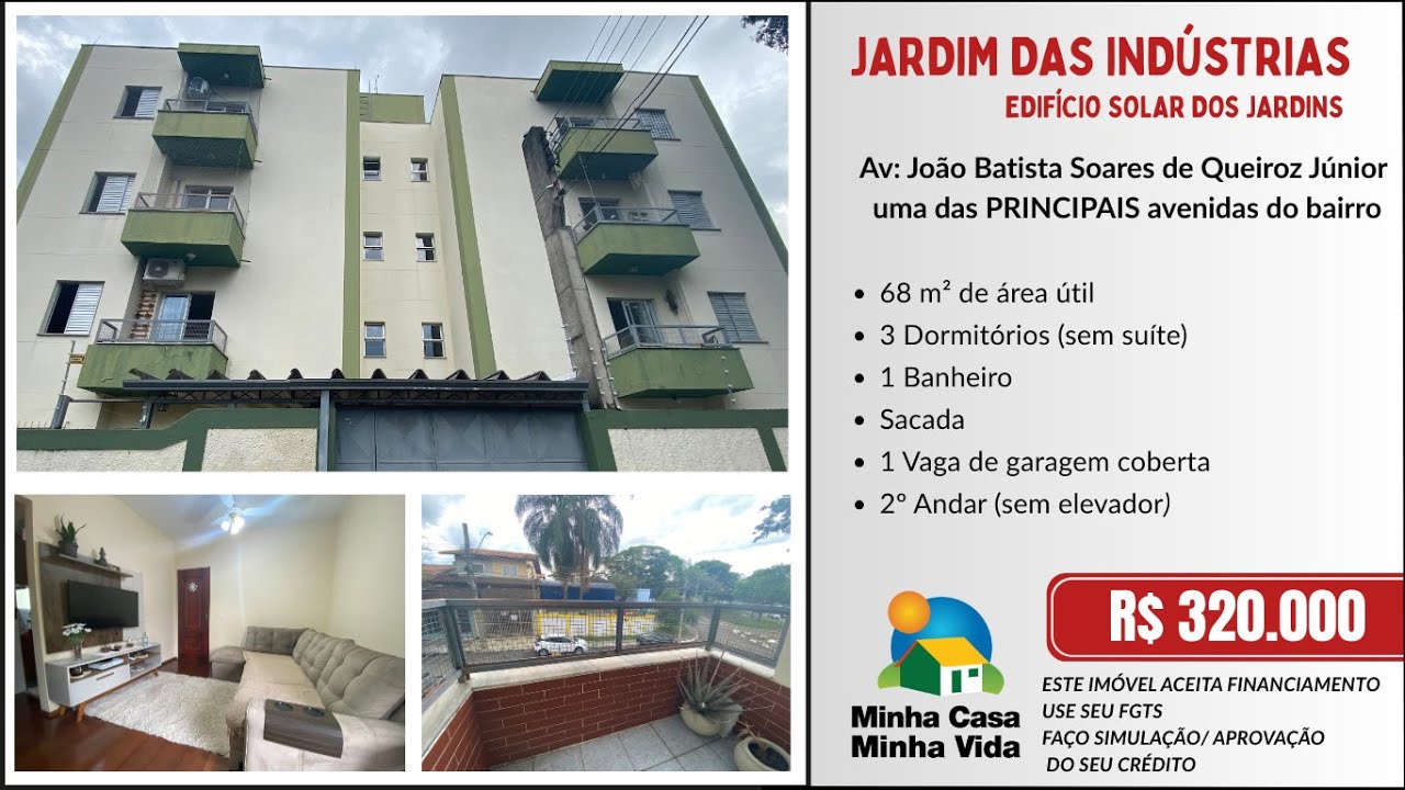APARTAMENTO C/ SACADA - 68m2 -3 DORMITÓRIOS -1 VAGA - JARDIM DAS INDUSTRIAS -SÃO JOSÉ DOS CAMPOS/SP