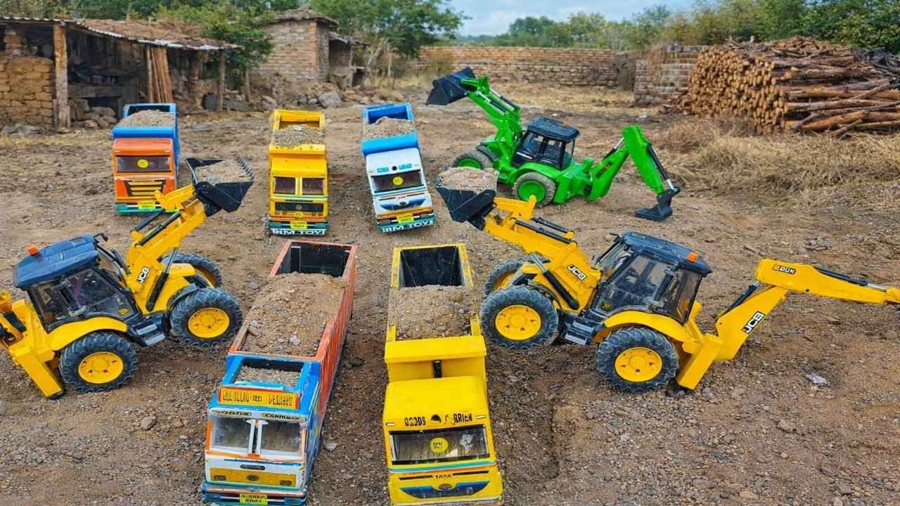 3 JCB 5CX Fully Loading Mud and Sand Tata Truck 3 Dumper 1 BharatBenz Toy kids video JCB 5CX ?