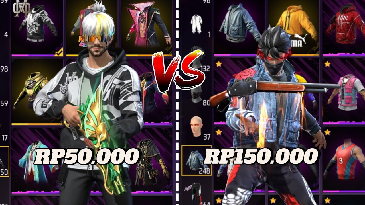 REVIEW AKUN FF HARGA 50.000 VS 150.000!! ADA EVOMAXX🥶🔥