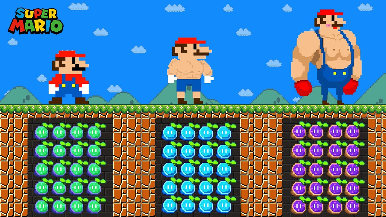 Super Mario Bros. but Every Seed turns Mario into Giant Muscle | Game Animation