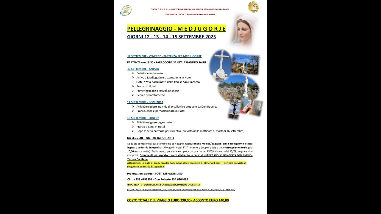 Pellegrinaggio a Medjugorje settembre 2025