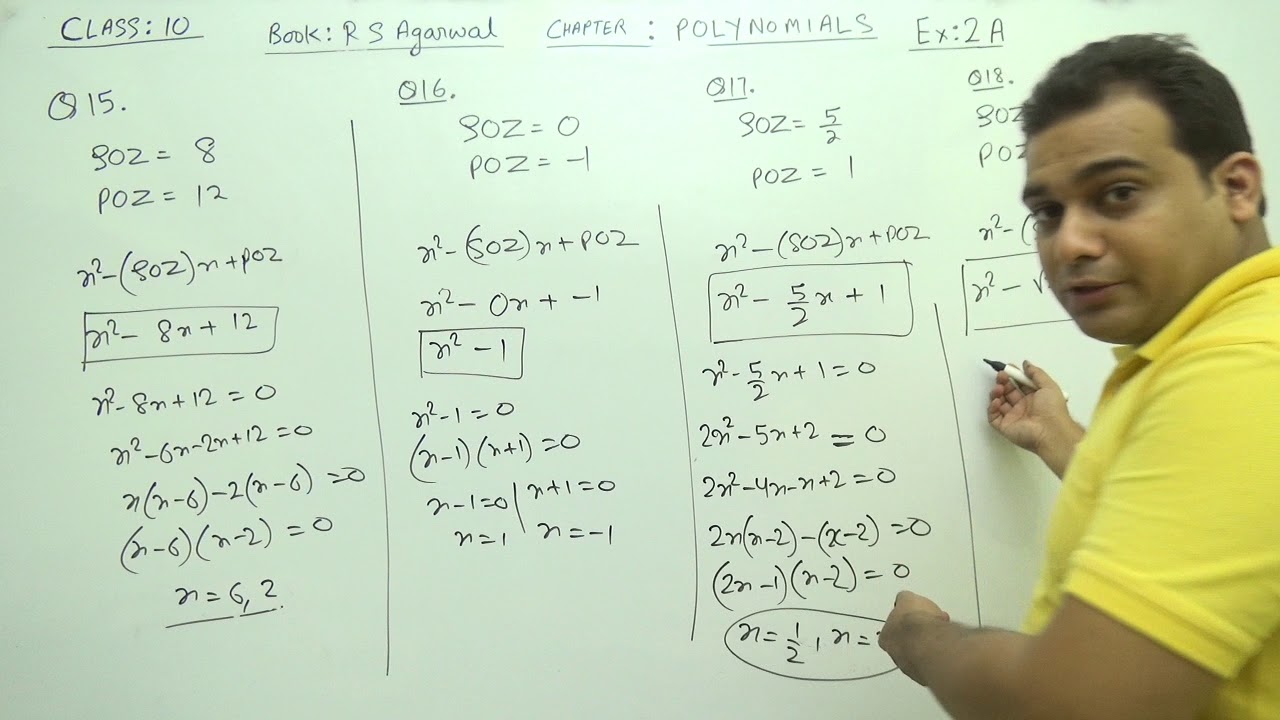 Class 10 Maths (Ex 2A   Q15-18) Polynomials (RS Aggarwal)