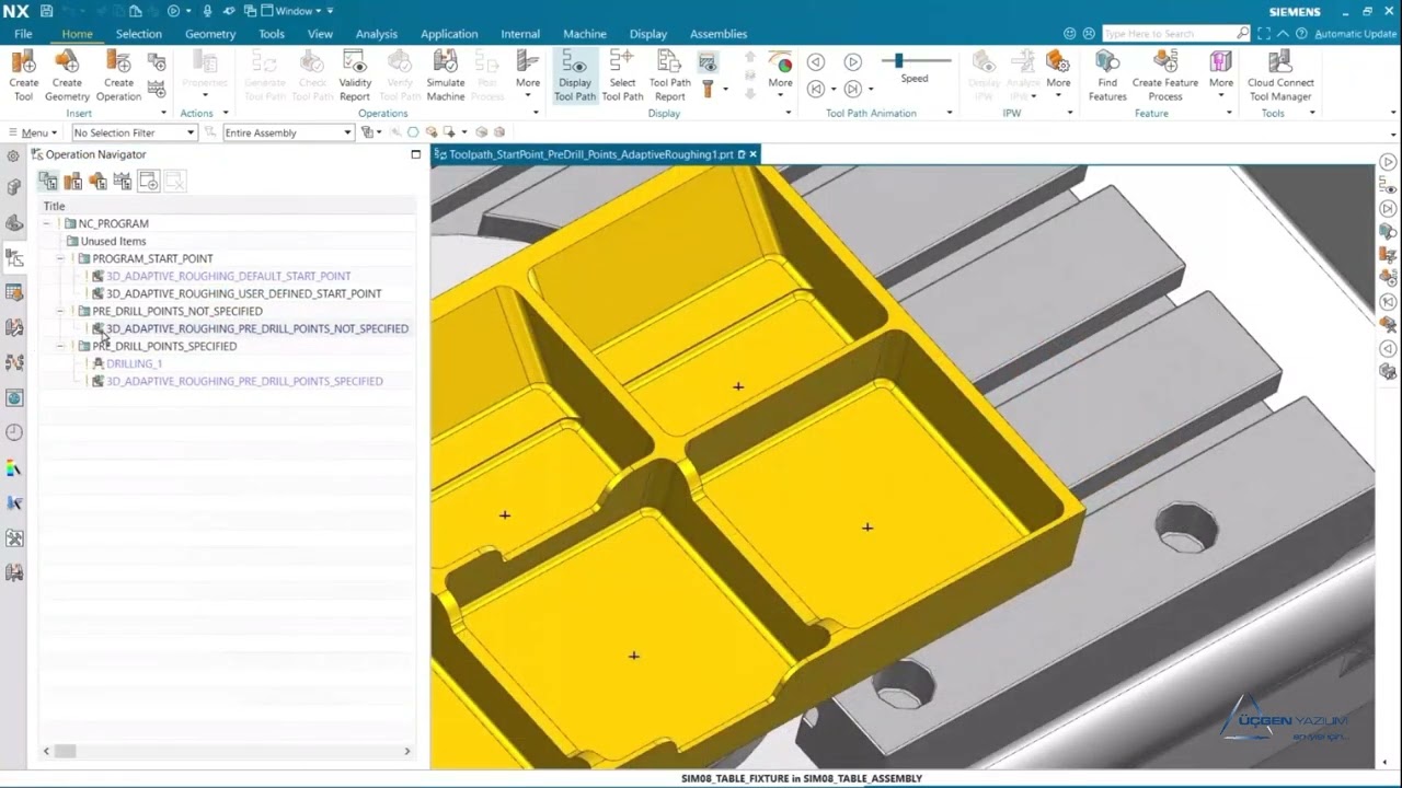 NX2406 CAM YENİLİKLERİ-  3D Adaptive Roughing - Start Point - Predrill Points