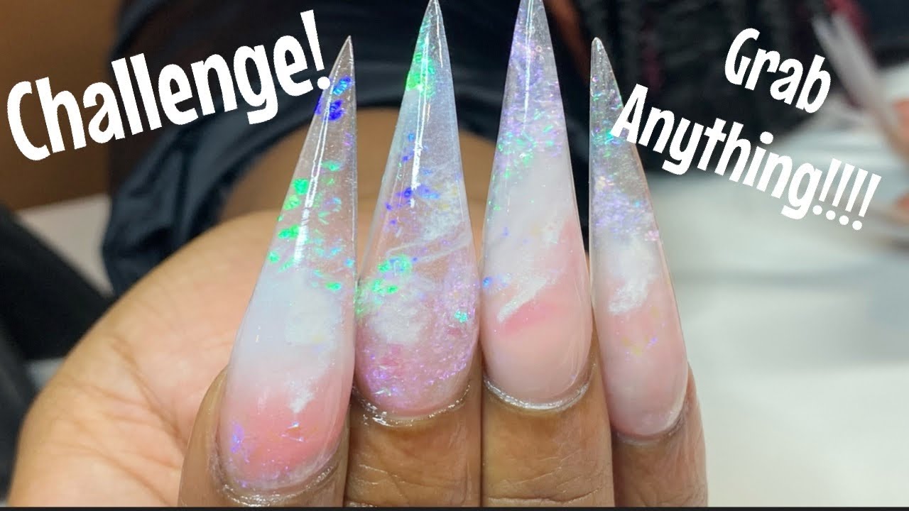 WATCH ME WORK   | Challenge | Pastel Glitter Galaxy | Freestyle | Long Stilettos Nails