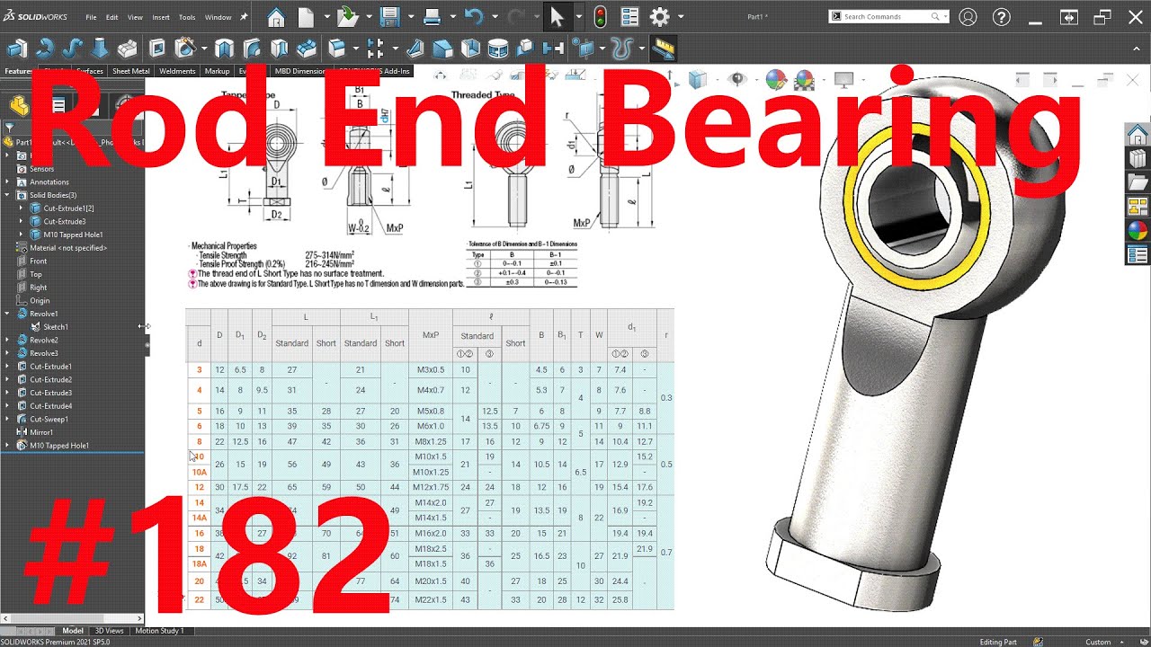Solidworks Exercise 182 how to make a Rod End Bearing in solidworks