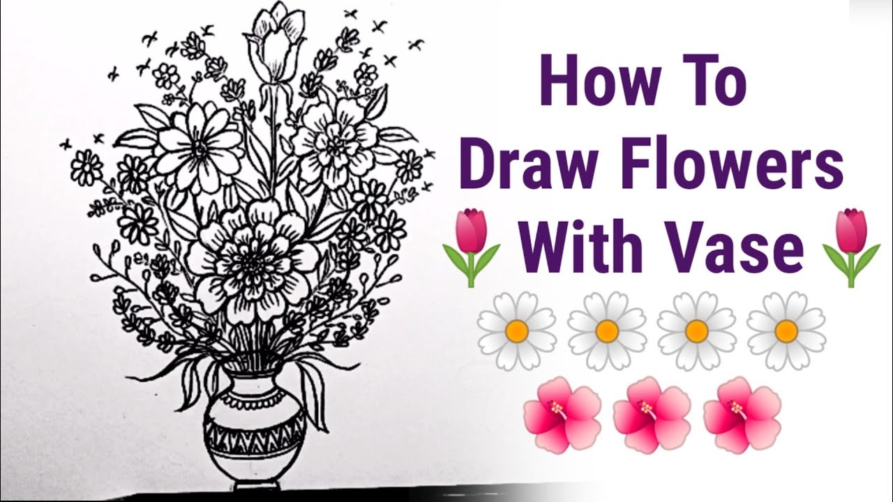 How to draw flowers with vase | Flower pot drawing with pencil | Flower vase drawing step by step