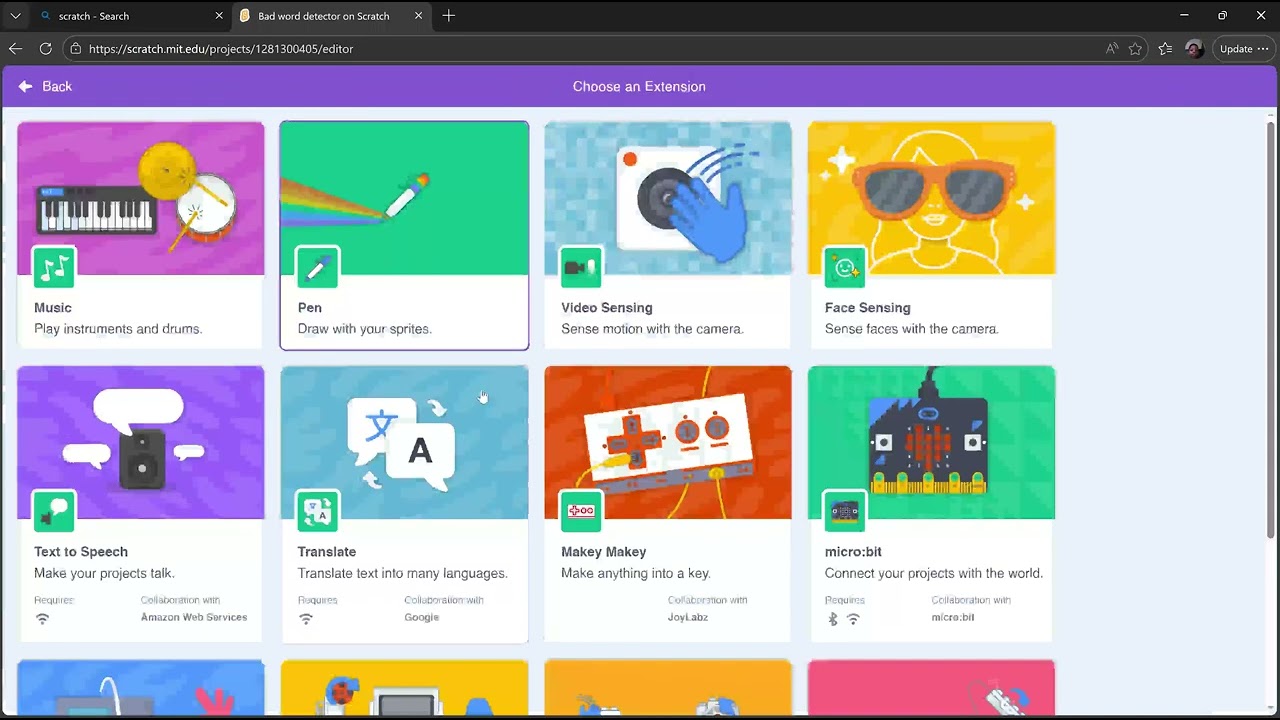 How to make a bad word detector in scratch