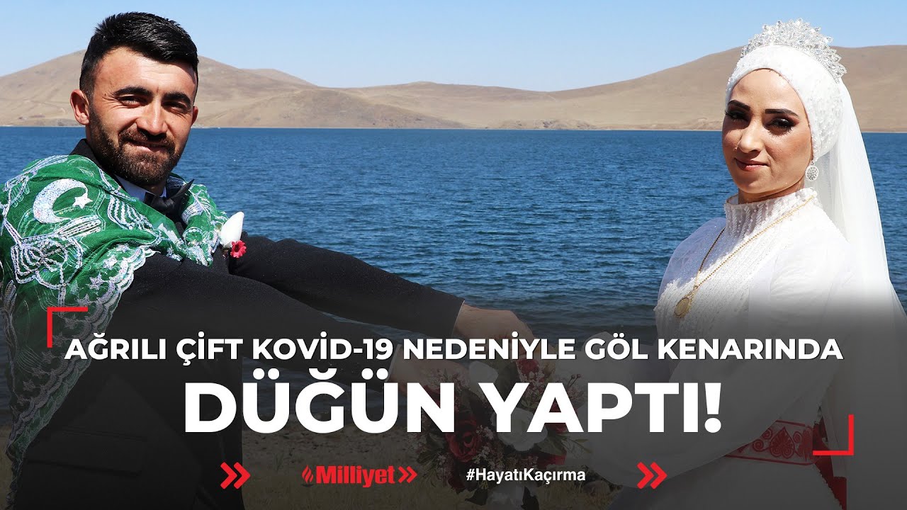 Ağrılı genç çift Kovid-19'a yakalanmamak için açık havada göl kenarında düğün yaptı
