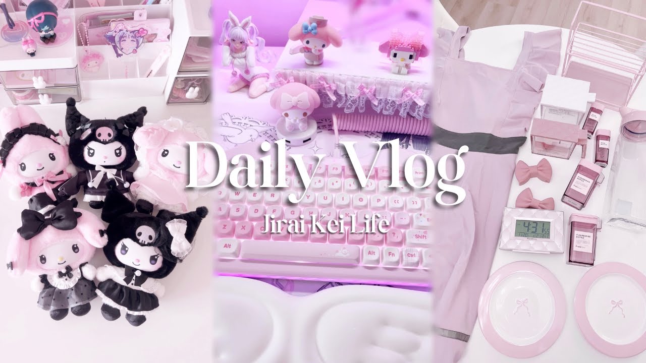 [vlog] jirai girl's day at home ♡ yunzii keyboard, toptoy haul, cozy gaming, pink kitchen decorating