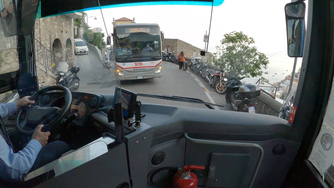 Bus drive, coastal cliff, italy 4K