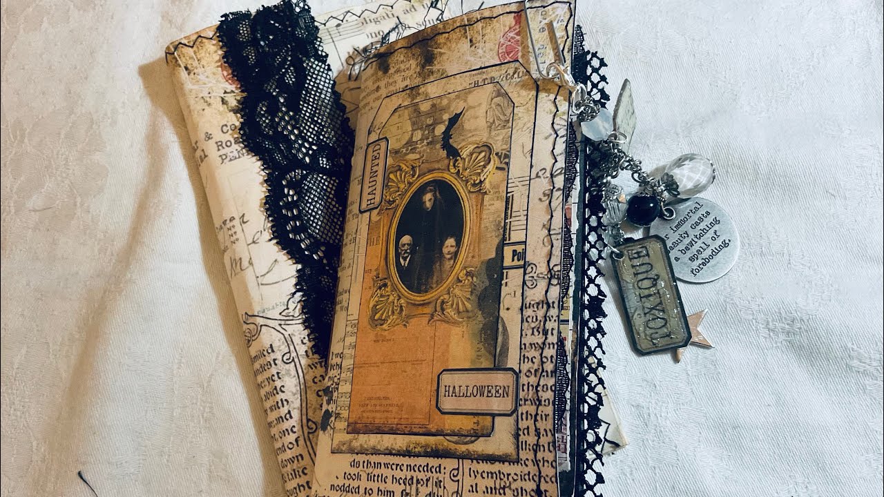Gothic Halloween mini junk journal in a pouch