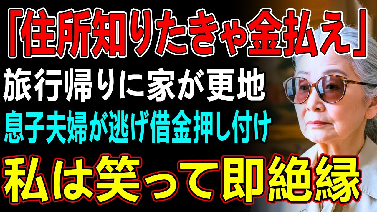 「住所知りたきゃ金払え、この寄生虫」旅行帰宅で家が更地に→息子夫婦が逃亡しローン押し付け→私は笑って完全絶縁
