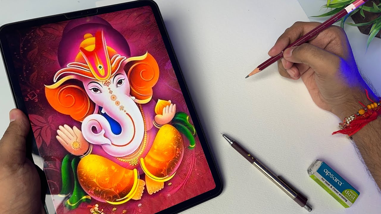 Draw with me - Ganesha drawing, Outline tutorial
