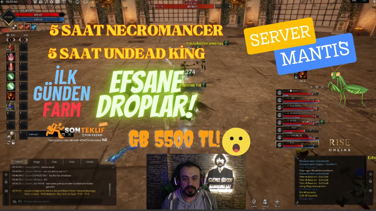 MANTİSTE SIFIRDAN BAŞLADIK 5 SAAT NECROMANCER 5 SAAT UNDEAD KİNG FARM DROPLAR FENA Rise Online