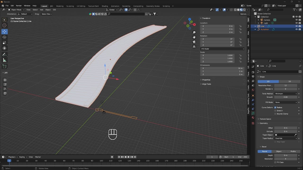 Videoguida - Crea Strada o Profilati con Estrusione Profilo su Percorso in Blender, Disegna Forma 2D