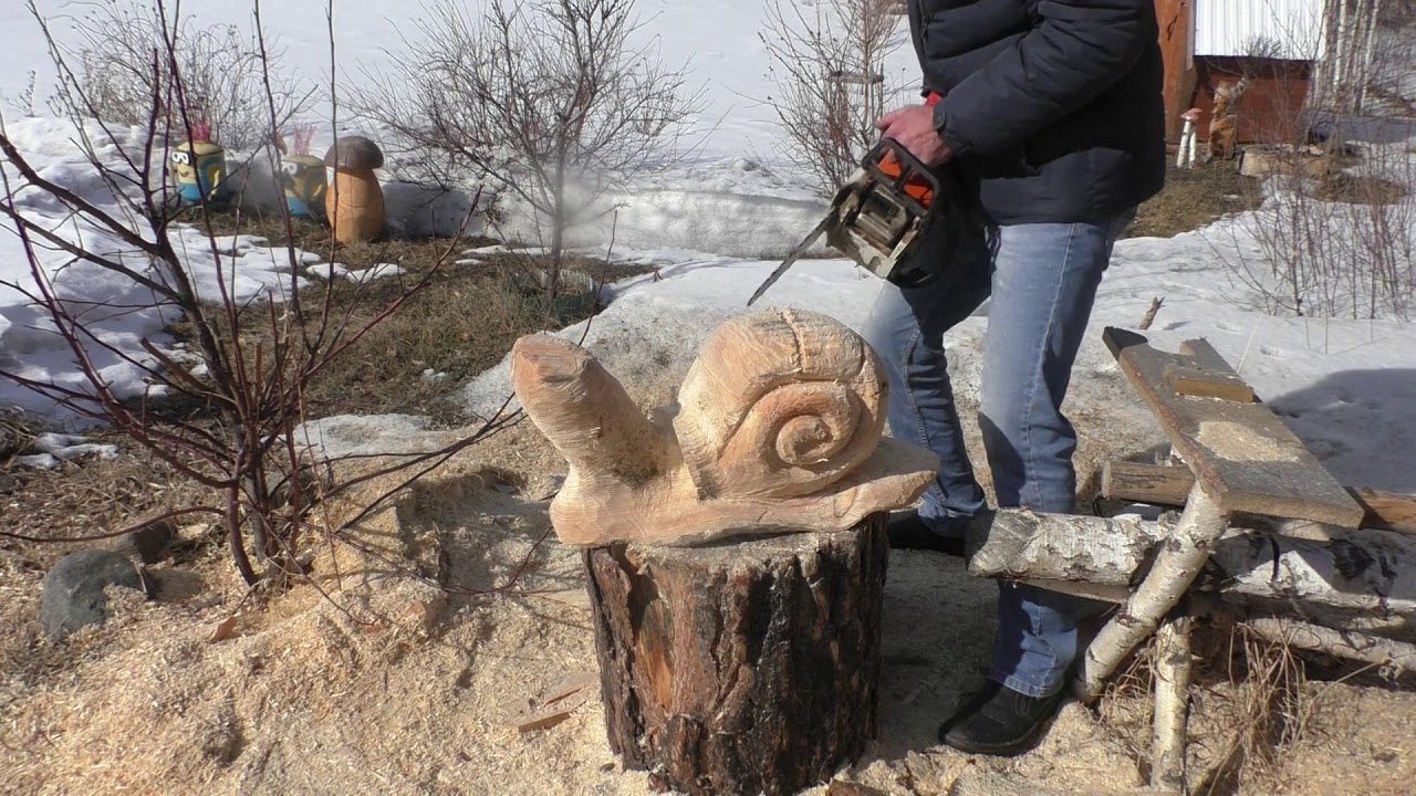 Улитка из дерева своими руками, Улитка бензопилой для сада и дачи, Фигурки своими руками