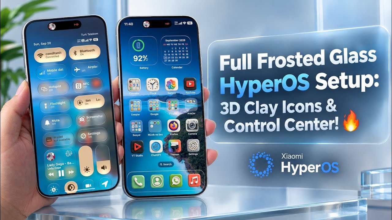 Full Frosted Glass HyperOS Setup: 3D Clay Icons & Control Center! 🔥