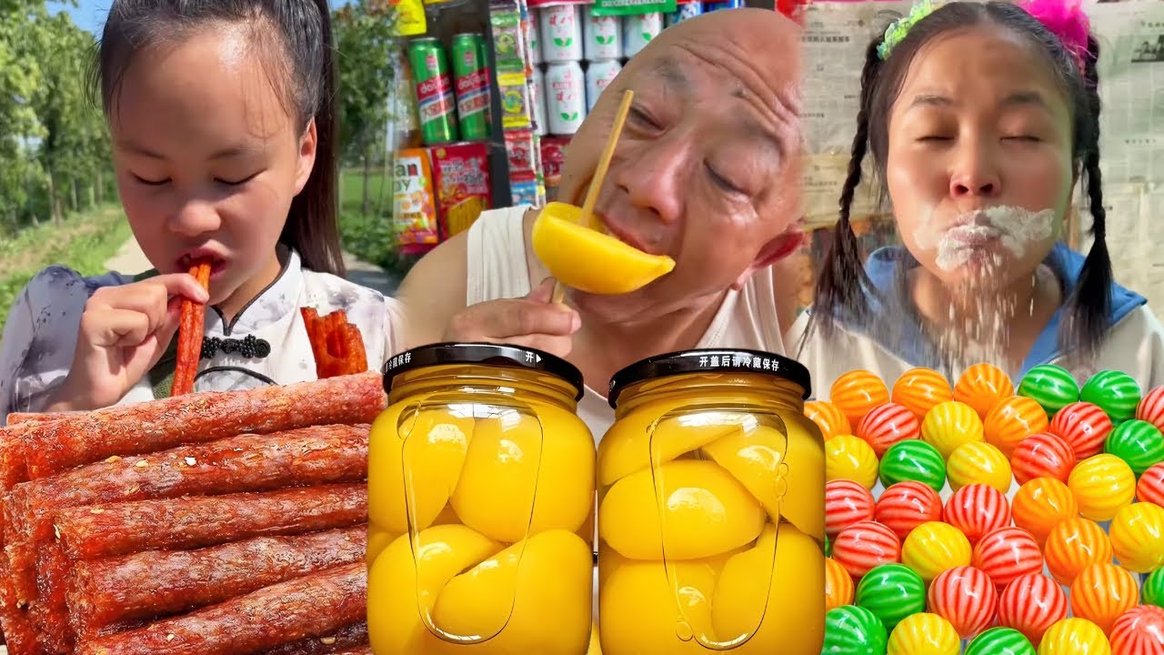 Cô bé mua bim bim cay tại cửa hàng tạp hóa làng quê yêu thương.