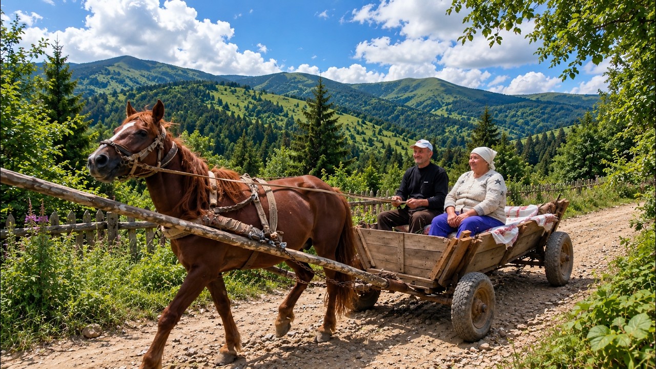 A Horse Cart Journey Through the Carpathian Mountains | Traditional Village Life